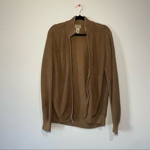 Men’s Woven Cable Knit Tan 100% Cotton Zipper Sweater Size (L)